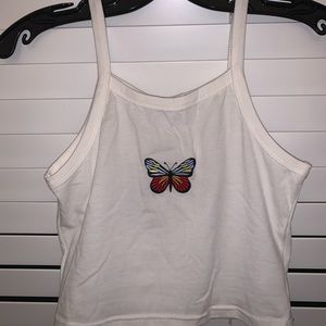 Butterfly Embroidered Crop Tank Top